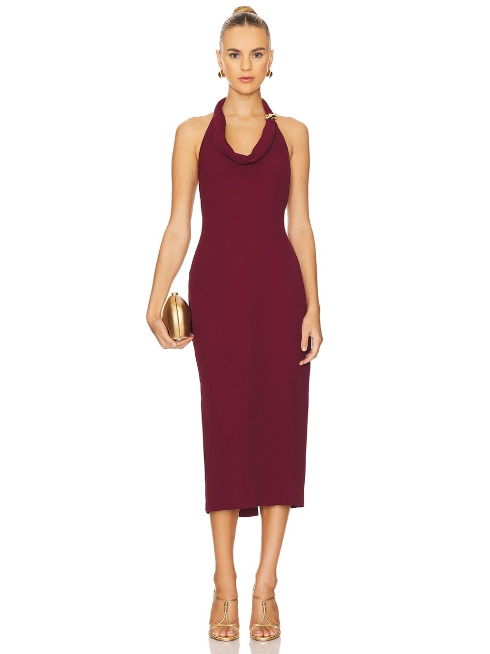 ASTR The Label Alana Halter Midi Dress Size Medium Wine Burgundy